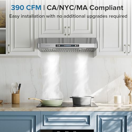 Image of IKTCH Under Cabinet Range Hood 36 Inch,390-CFM Ducted Kitchen Vent Hood with 2 LED Light, 4 Speed Gesture & Touch & Remote Control, Silver Stainless Steel, with 2 Pcs Baffle Filter