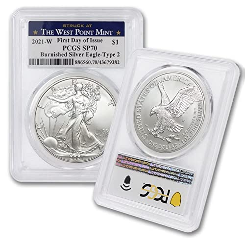 2021 W 1 oz American Burnished Silver Eagle Coin SP-70 (First...