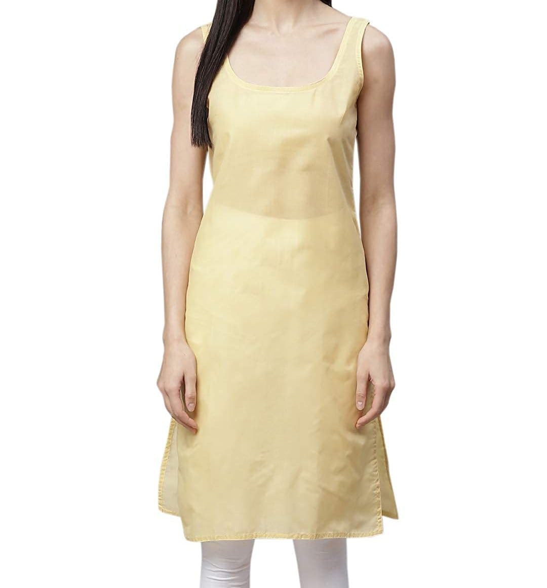 KURTIVERSE Women Cotton Long Camisole Slip for Kurta and Kurtis | Side Slit | Full Length Inner Wear for Ladies and Girls | Sleeveless Banyan Samij for Summer (X-Large, Beige)-image-20