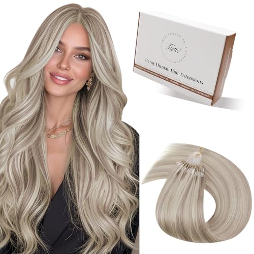 Hetto Microring Extensions, Mittelblond & Platinblond Highlights, 45cm