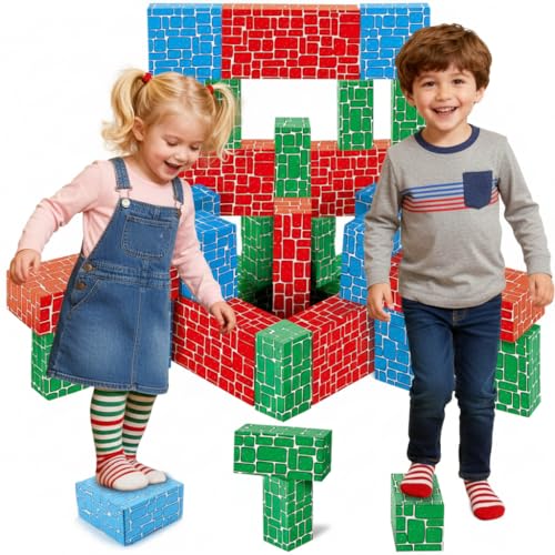 Cardboard Building Block Exercise N Play 40pcs Extra-Thick Jumbo Giant Building Blocks in 3 Sizes for Kids