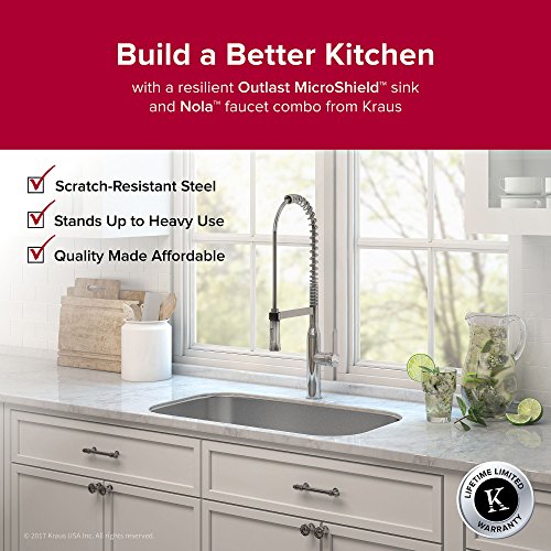Kraus Kbu14E Outlast Microshield Scratch-Resist Stainless Steel Undermount Single Bowl Sink, 31.5" 16 Gauge, Premier Series #TOP5