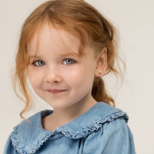 14k Yellow Gold Clear Round Cubic Zirconia Screw Back Earrings For Toddlers and Little Girls - Sparkling Clear CZ Stud Earrings For Young Girls2