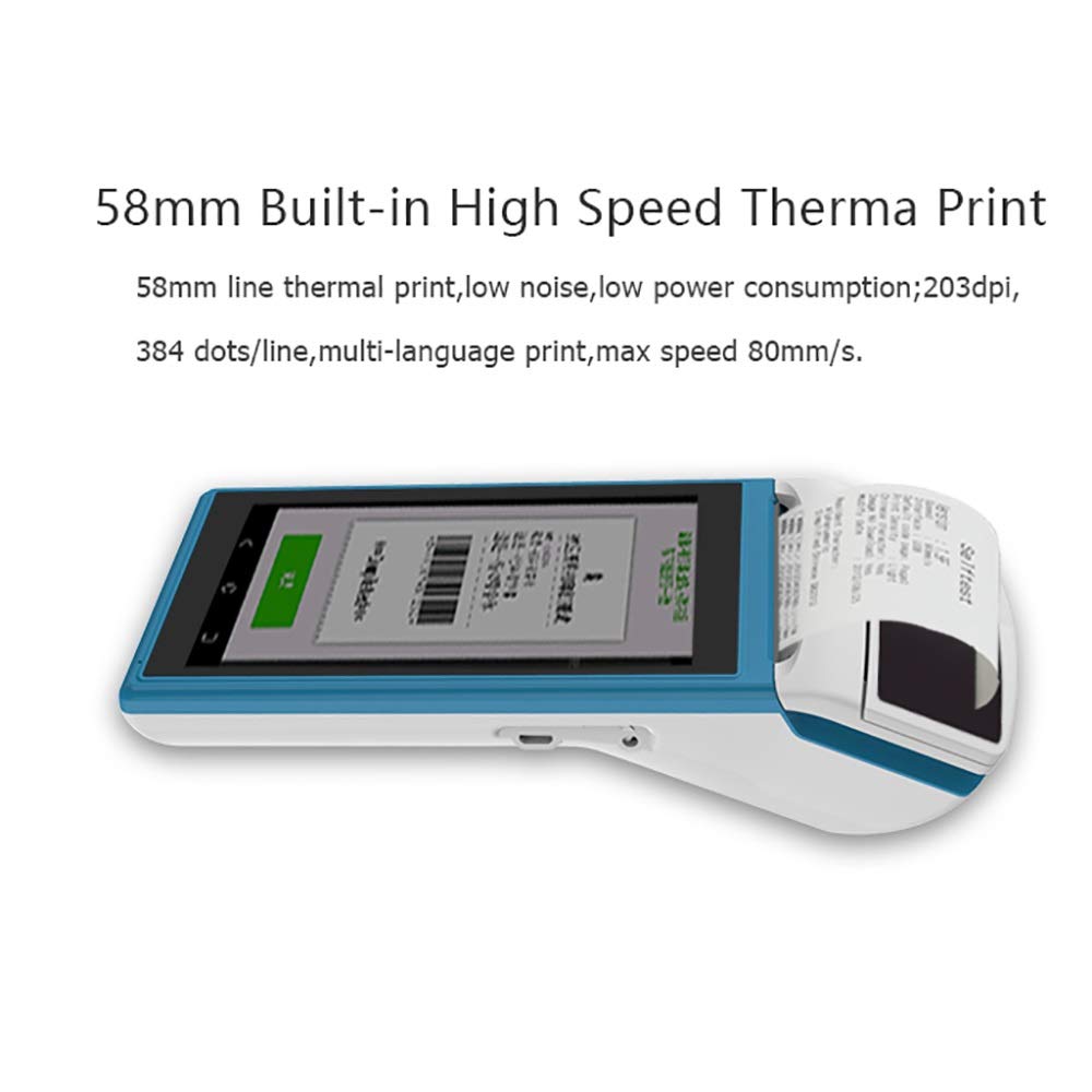 Drukarka termiczna 58 mm Drukarka paragonów POS z systemem operacyjnym Android 7.1, ekranem dotykowym 5,5 cala, obsługą 4G, Bluetooth, Wi-Fi, NFC, baterią 4000 mAh, do sprzedaży detalicznej