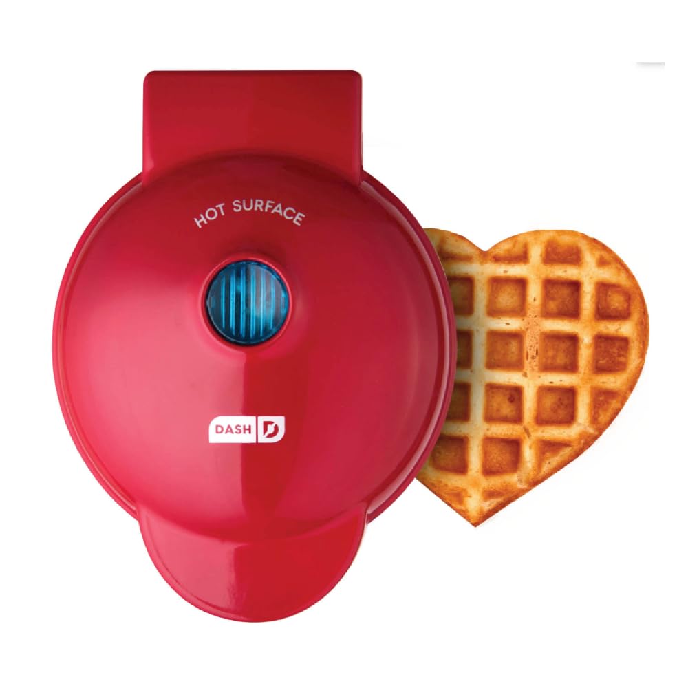 DASH Mini Waffle Maker Machine for Individuals, Paninis, Hash Browns, & Other On the Go Breakfast, Lunch, or Snacks, with Easy to Clean, Non-Stick Sides, Red Heart 4 Inch
