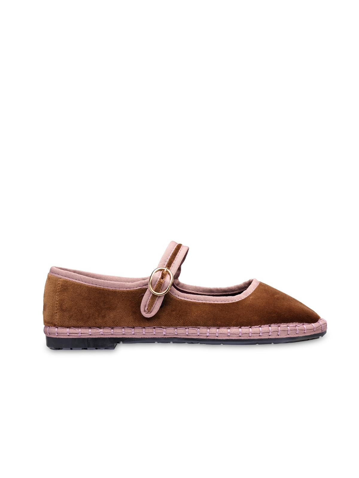 FLABELUS Antonia - Mary Jane Velvet - Color is Black Combined with Black Piping., Light Brown, 5 UK