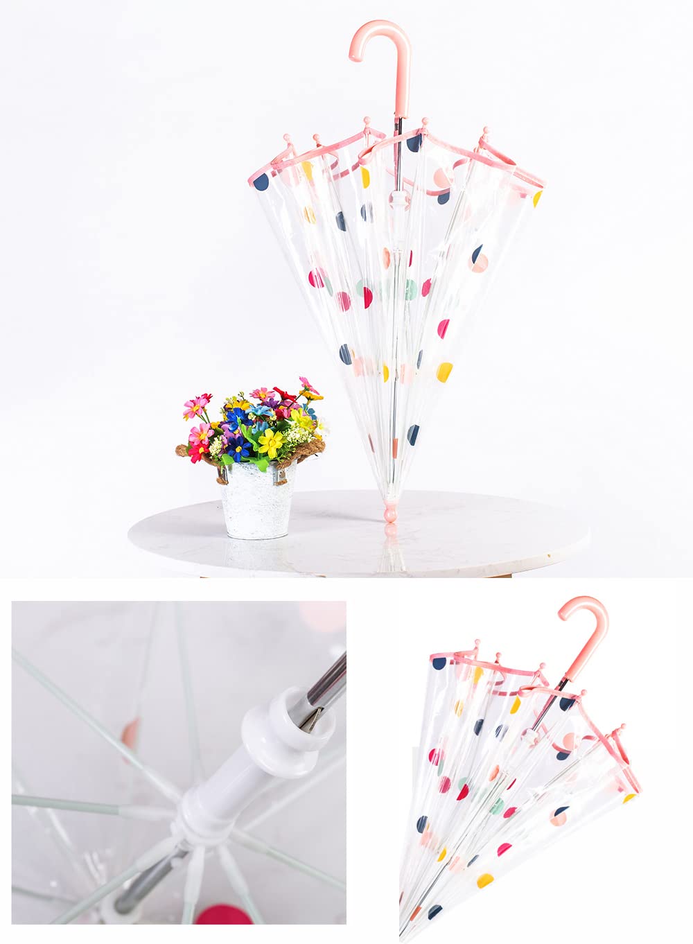 ThreeH 2 Paquets Parapluie pour enfants Léger Cadre en fibre de verre Coupe-vent Arceau de sécurité Perles arrondies pour Garçons Filles âgés de 3 à 10 ans
