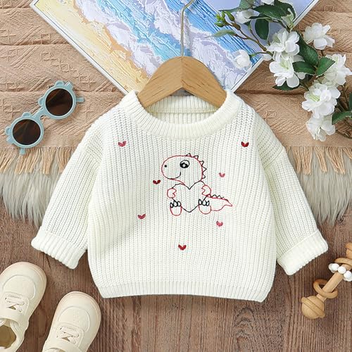 Girls Cartoo𝐧 Dinosaur Print Sweater Cute Long Sleeve Crewneck Knit Pullover Unisex Mash Long Sleeve Knitwear2