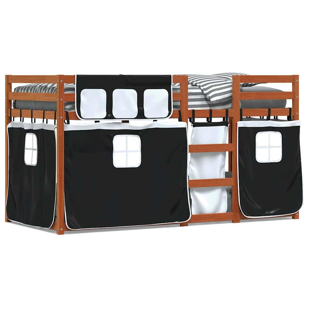 lite drewno sosnowe z zasłonkami i barierkami 80x200 cm czarny