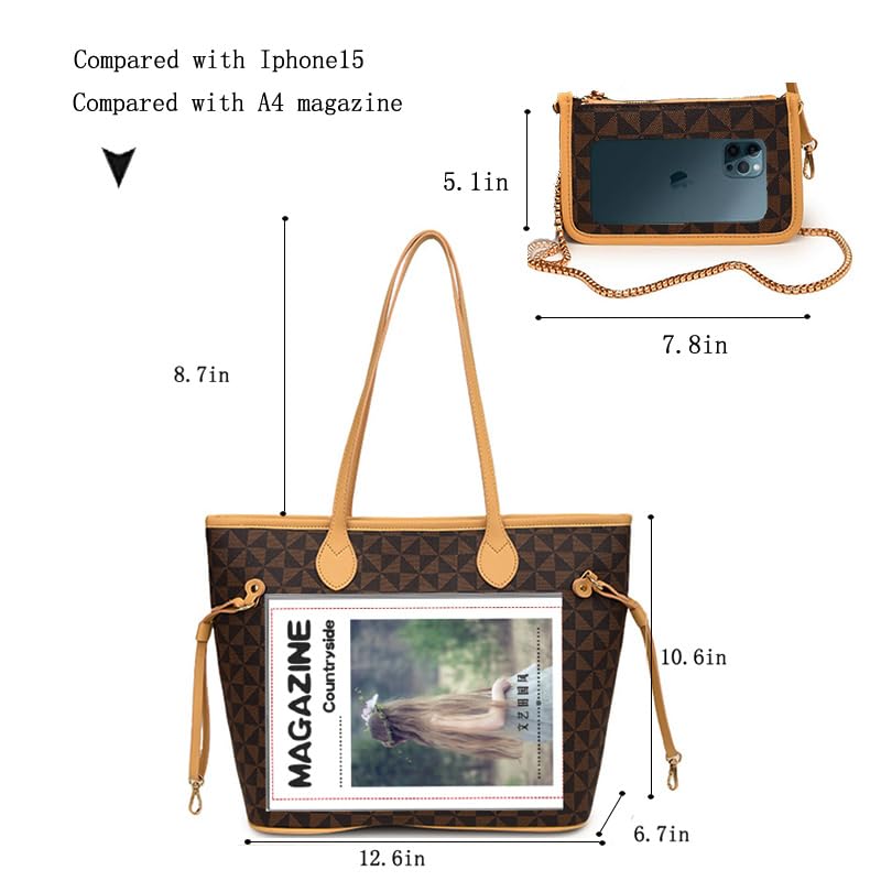 Bolso Tote de Mujer en Cuero PU Marrón 2 pcs con Monederos miniatura 5