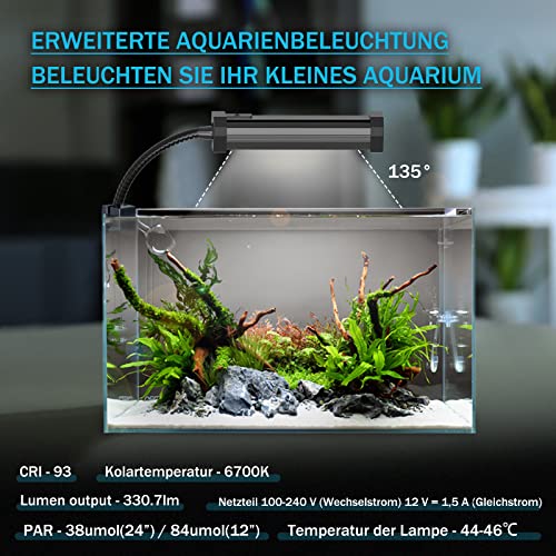 Aquarium Lampe, 10W Mini Aquarium LED Beleuchtung, 4-Kanal WiFi und Line Controller Dimmbares Fischlicht mit verstellbarem Schwanenhals, Meerwasserpflanze Nano Kleinfischbecken(BA10-F) – Bild 5