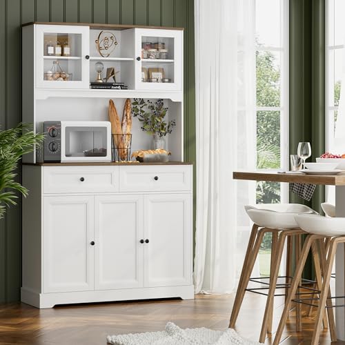 Kitchen Pantry Storage Cabinet, Freestanding Hutch Cabinet with Buffet Cupboard, Utility Pantry with Microwave Stand,Tall Kitchen Cabinets with Adjustable Shelves for Kitchen 5 Kitchen Pantry Storage Cabinet, Freestanding Hutch Cabinet with Buffet Cupboard, Utility Pantry with Microwave Stand,Tall Kitchen Cabinets with Adjustable Shelves for Kitchen - Image 3