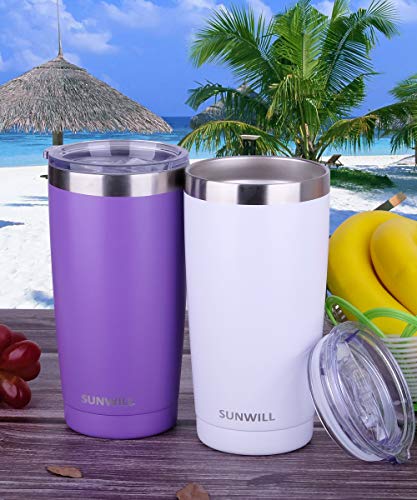 Sunwill 20Oz Tumbler With Lid, Stainless Steel Vacuum Insulated Double Wall Travel Tumbler, Durable Insulated Coffee Mug, Powder Coated Purple, Thermal Cup With Splash Proof Sliding Lid #TOP6