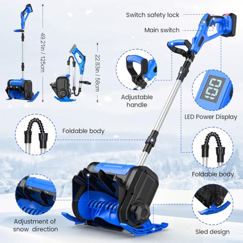 Spazzaneve Elettrico, 2300W Fragola Neve Senza Fili, Larghezza Utile 30 Cm, Altezza Neve Max. 18 Cm, Distanza Di Proiezione 8.5 M, Con 2 × 2.0Ah Batteria, Motore Senza Spazzole, Display A Led - 6