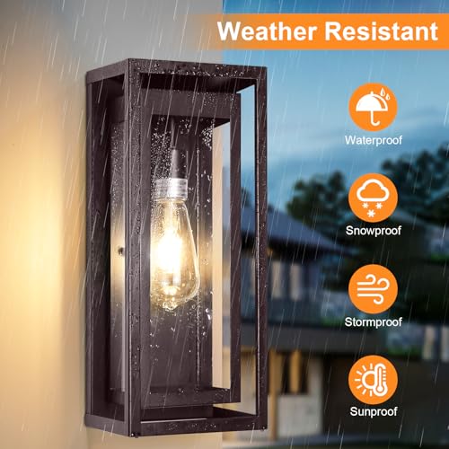 Image of 15 inch Outdoor Wall Lights, 2 Pack Bronze Exterior Lighting Fixtures | Large Size, Anti-Rust, Waterproof, Tempered Glass, Easy Installation, Modern & Classic Outdoor Sconces for House Porch Garage
