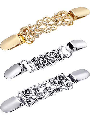 3 Pieces Shirts Dresses Shawl Clips for Women Girls Vintage Sweater Cardigan Collar Clips, 3 Styles(Classic Style)
