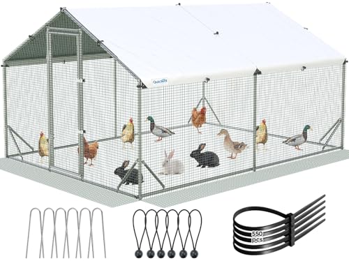 Quictent Large Metal Chicken Coop Run for 20+ Poultry with Side Hardware Cloth & Waterproof Cover, Advanced Series Outdoor Walk-in Cage Hen Duck Rabbit Dog Pen Yard Farm House, 12x9x6.6FT