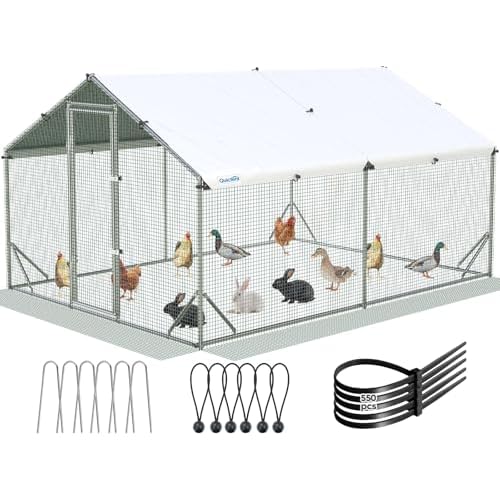Quictent Large Metal Chicken Coop Run for 20+ Poultry with Side Hardware Cloth & Waterproof Cover, Advanced Series Outdoor Walk-in Cage Hen Duck Rabbi
