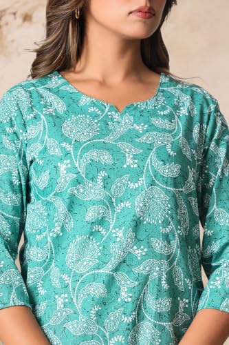 Image of Women's Pure Cotton Printed Night Suit,Top and Relaxed Pajama Set, Stylish Sleepwear, Casual Wear