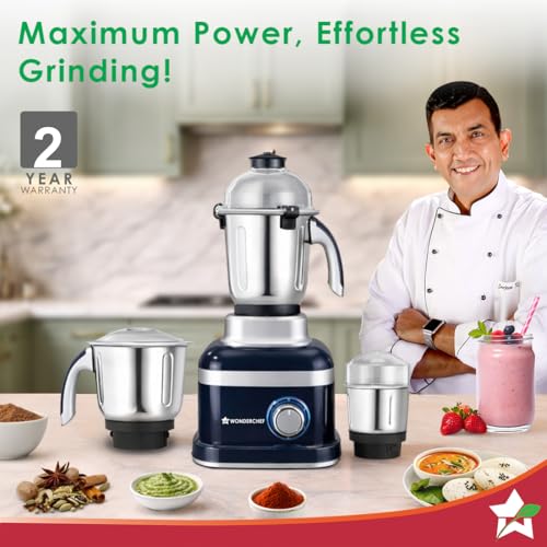 Image of Wonderchef Cube 1000W Mixer Grinder, 3 Jars with Flow Breakers, Special Coarse Blade for Silbatta-style Khada Masala Grinding, Ideal for Grinding, Blending Chutney, Idli /Dosa Batter, 2-Yr Warranty
