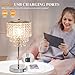 Touch Control Crystal Table Lamp with USB C+A Charging Ports, 3-Way Dimmable Bedside Touch Lamp Decorative Nightstand Lamp with Elegant Lamp Shade for Living Room Bedroom, B11 LED Bulb Included