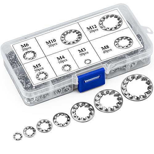 Zaleonline 270 Pieces Internal Tooth Lock Washers Stainless Steel Safety Washers M3 M4 M5 M6 M8 M10 M12 Kit