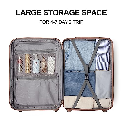 CLUCI Checked Luggage with Spinner Wheels,Lightweight Hardside Suitcase PC Hardshell Luggage with TSA Lock,24" Carry-On(Beige)4