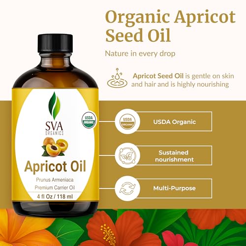 Image of SVA Organic Apricot Seed Carrier Oil with Dropper, 4 Fl Oz (118 ml) | Apricot Seed Oil for Face Care, Facial Oil, Skin Care, Hair Care, Body Oil, Body Massage, Dilution & DIY Beauty Blends