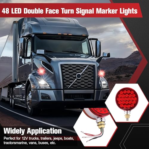 Image of 2PCS 48 LEDs Round Double Face Fender Turn Signal Lights (Red+Amber(Red+Amber Lens))