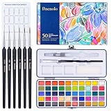 Finenolo 50 Colors Watercolor Paint Set with 8 Brushes (Water Brush + Detail Brushes), 3 Mixing Palettes & Complete Accessories, Perfect for Beginners,Great for Outdoor Sketching, Painting Creation, Holiday Gifts