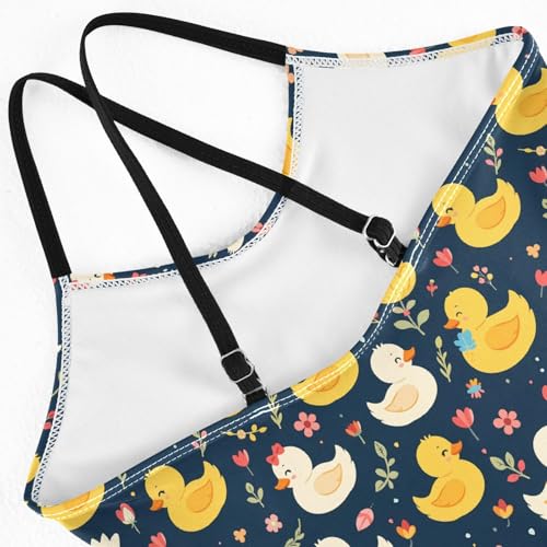 senya Girls Swimsuits One-Piece Swimwear Tie Bathing Suit Beach Summer Round Neck 9-10T Duck Flower Pattern4