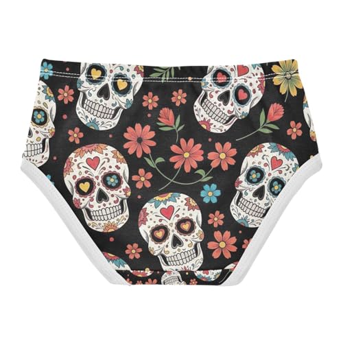 Panties for Girls, Colorful Skulls Flowers Hearts Toddler Girl Briefs, Girls Cotton Underwear, 2T–8 Years2