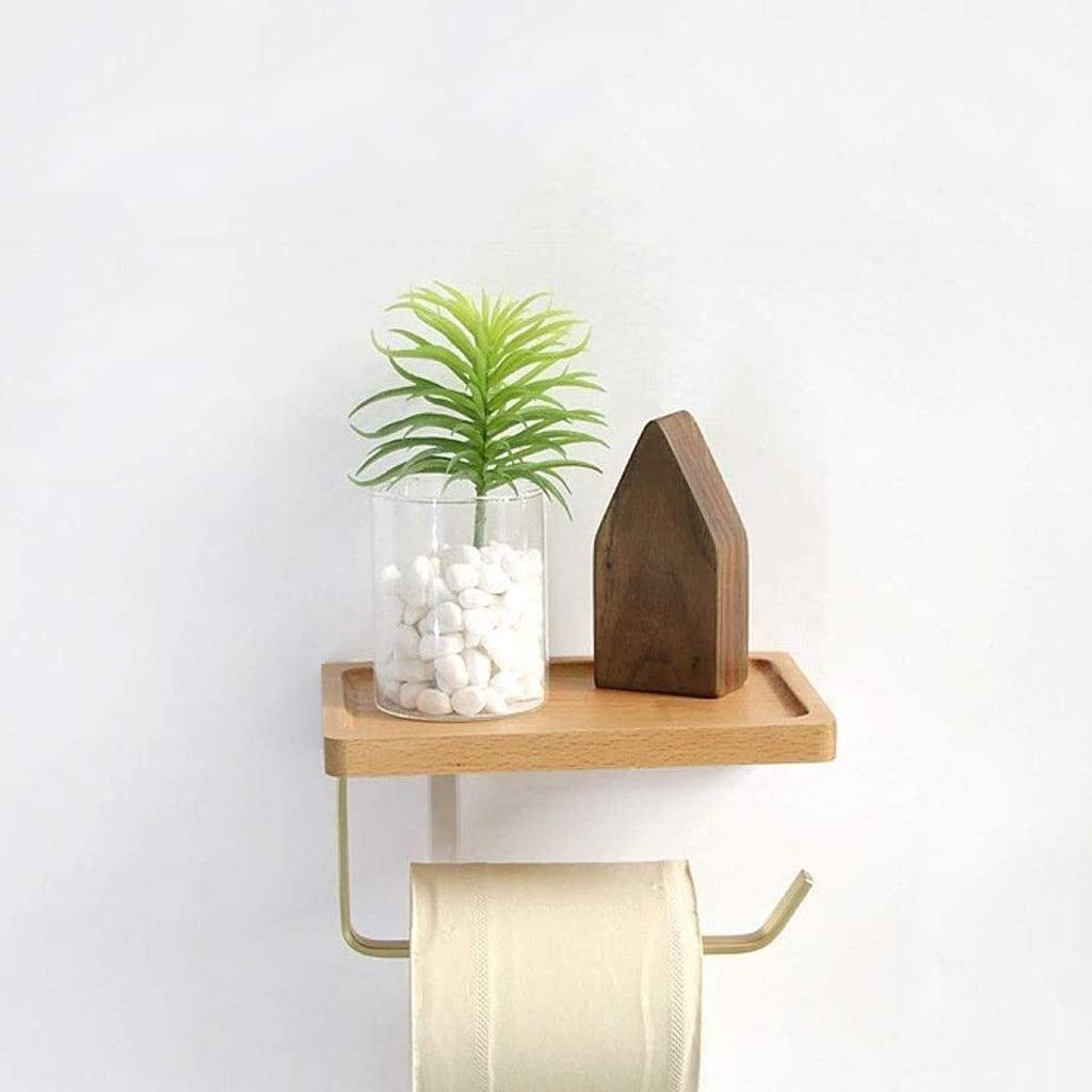 NEECS Portasciugamani da Parete in Stile Rustico Vintage, portarotolo di Carta igienica, Cucina, Bagno, mensola per Cellulare in Legno massello di Rovere