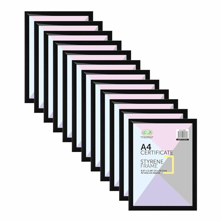 A4 Certificate (21cm X 29.7cm) Black Flat Picture Frame Styrene