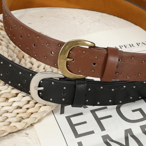 VONMELLI Womens Leather Embossed Belt for Jean Pant Waist Studded Ladies Belt for Dress with Pin Buckle3