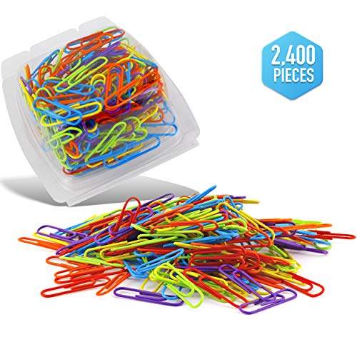 Emraw Assorted Colors Paper Clips Regular Vinyl Coated Durable Paperclips for Office School and Personal Document Files Organizing (2400 Pc)