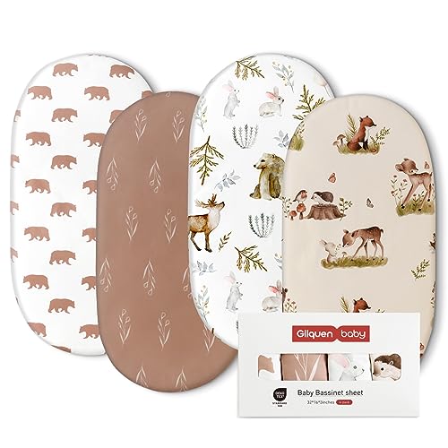 GLLQUEN BABY Lot de 4 draps-housses pour couffin, draps adaptés pour poussette de nouveau-né, 100% microfibre Oeko-tex100, draps de berceau confortables et...