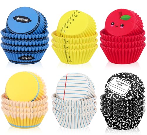 Moldes decorativos para cupcakes con 6 diseños de material escolar y cuadernos 2