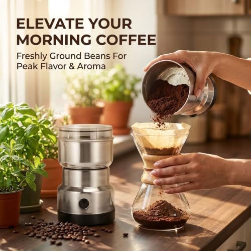 Image of Drumstone 𝟓 𝐘𝐞𝐚𝐫 𝐖𝐚𝐫𝐫𝐚𝐧𝐭𝐲 Electric Mini Spice & Coffee Grinder, Portable Stainless Steel Dry Masala Grinder Machine for Kitchen, Compact Food Processor with High Speed Blades for Nuts