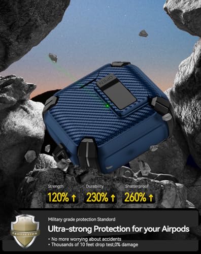 Image of Pohgelan Compatible with AirPods 4 Case Carbon Fiber Texture(Blue) | Magnetic Automatic Lock with Phone Stand & Cleaning Kit,Compatible with Magsafe