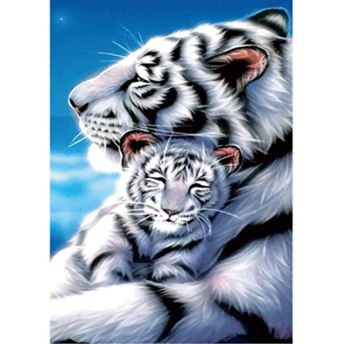 DIY 5D Seaside Tiger Owl Full Drill Diamond Painting Cross Stitch Diamond Painting by Number Kits Home Wall Art Decor,Enjoy Recreational Time with Familyâ€“Fun Indoor Activity (Mother-Child Tiger)