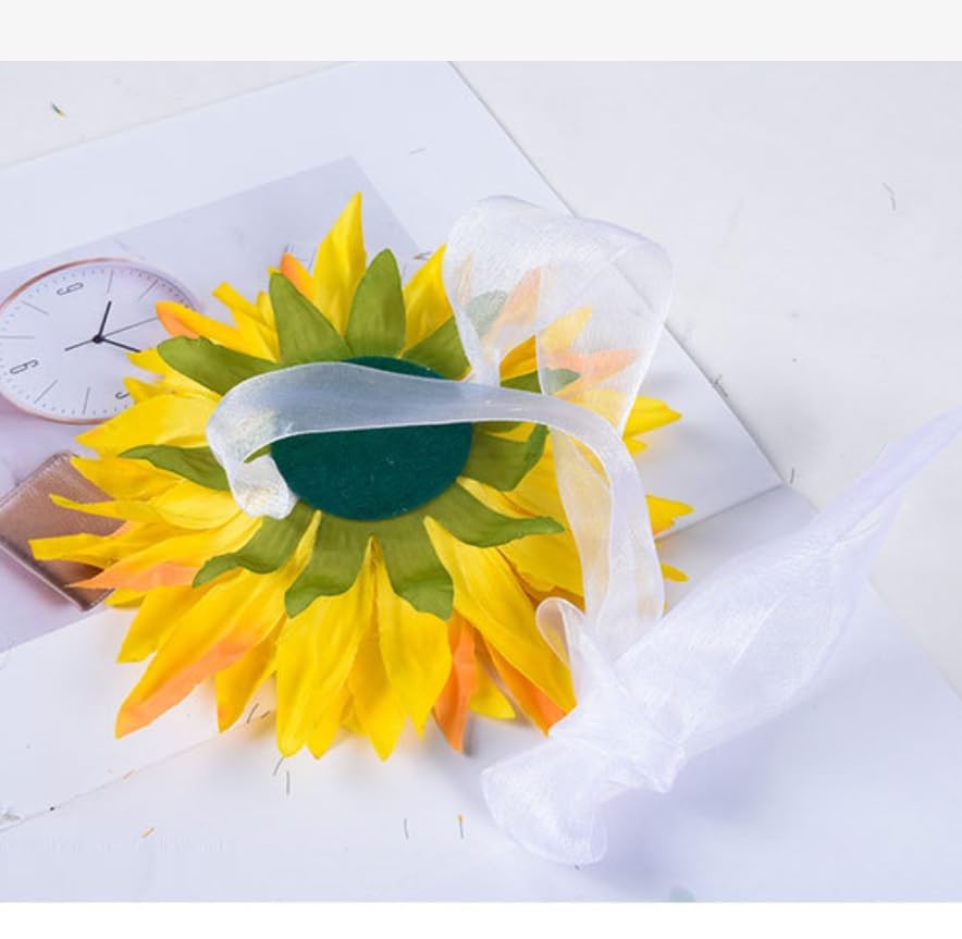 qbodp 2 Pack Artificial Flower Sunflower Curtain Tiebacks, Aesthetic Ribbon Tie Backs for Drapes, Home Decor Curtain Holdbacks, Grey