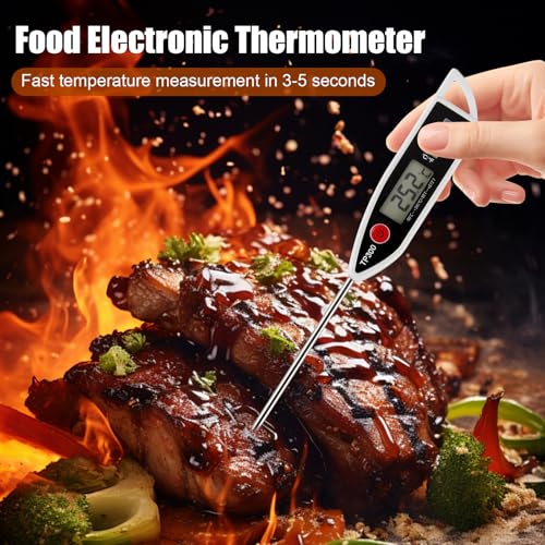 Digital Food Thermometer with Long Probe, Instant Read LCD Display, Waterproof Kitchen Thermometer, -50°C to 300°C Temperature Range for Cooking, BBQ, Water, Liquids and Candles, White