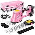 Saker Cordless Hedge Trimmer-20V Electric Shrub Trimmer Grass Shears Handheld Grass Cutter, Hedge Shear with 1 PCS Rechargeable Battery and Charger for Garden, Lawn(Pink)