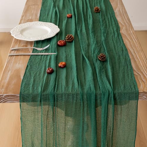 Image of 2Pcs Emerald Green Cheesecloth Table Runner 120 Inches for Party Home Decor