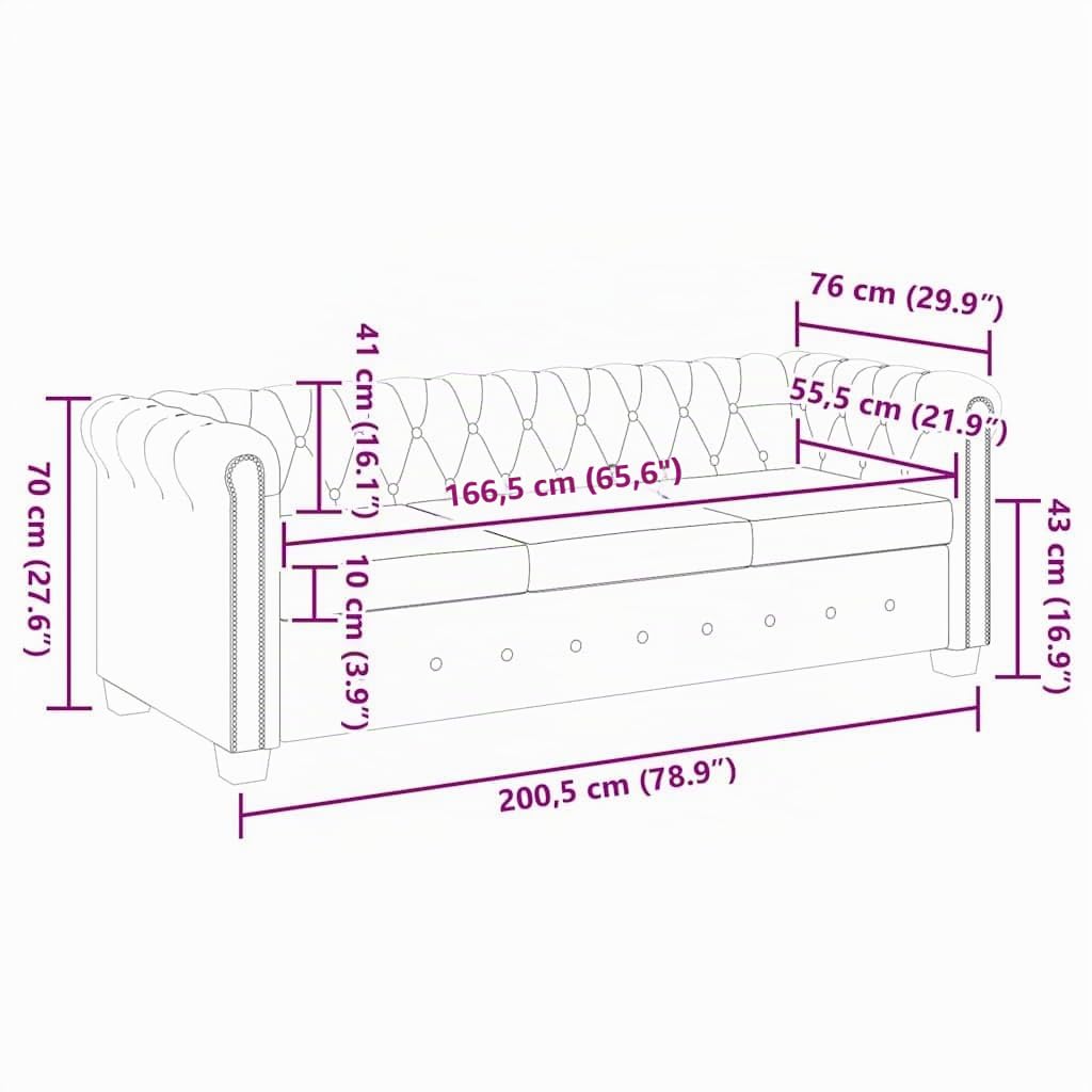 vidaXL Chesterfield Sofa Couch 3-Sitzer Kunstleder Wohnmöbel Büromöbel Garnitur
