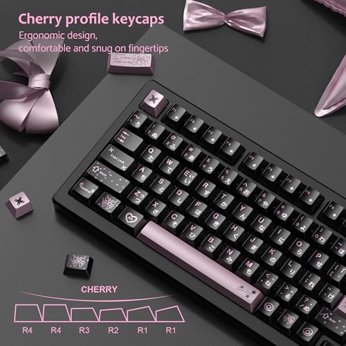 Image of dagaladoo PBT Keycaps with Metal Paint,112-Key Black /Pink Custom Keycap Set dye Sublimation,Cherry Profile Key caps for 61 /64 /66 /68 /75 /84 /87 MX Switches Mechanical Keyboards