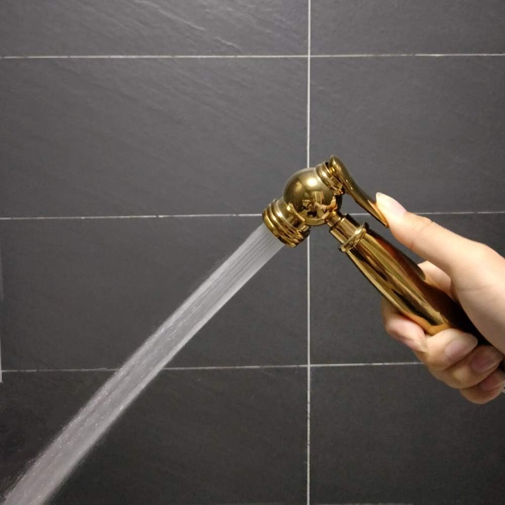 AYIVG Bathroom Brass Gold Wall Mount Hand Held Shower Bidet Shattaf Sprayer Set Toilet Handheld Bidet Shower Spray Wall Bracket Hose