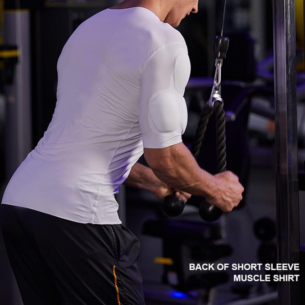 Men Fake Muscle T-Shirt Deltoid Biceps Triceps Shoulder Pads Elastic Padded Underwear - Image 2