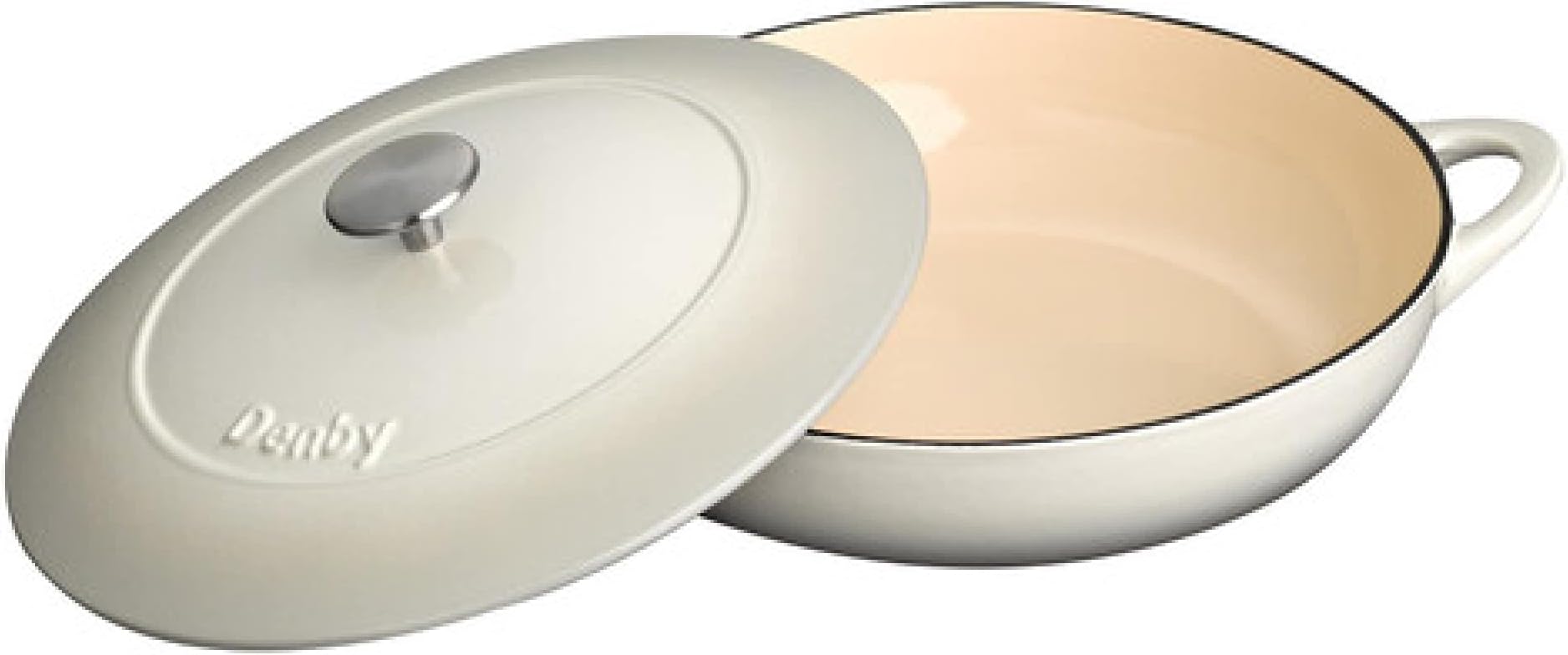 Denby Natural Canvas White Cast Iron Casserole Dish Shallow Dutch